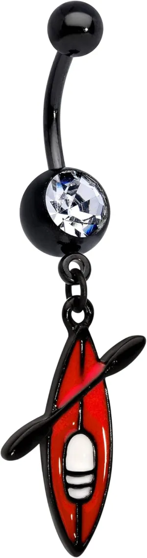 Body Candy Womens 14G Black PVD Steel Navel Ring Piercing Kayak Boat Dangle Belly Button Ring