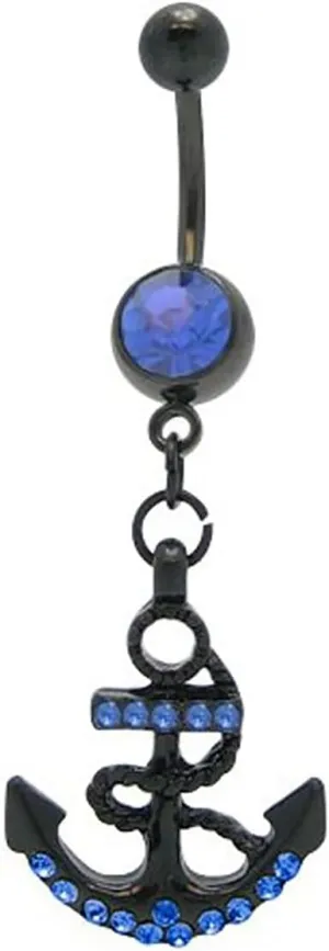 BodyJewelryOnline Anodized Titanium Anchor Navel Ring with Cz Gems