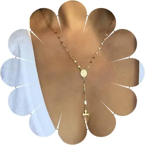Bohemia Cross Lariat Necklace Chain Cross Long Y Drop Necklace Chain Gold Virgin Mary Pendant Necklace Faith Cross Y Necklace Chain Jewelry for Women