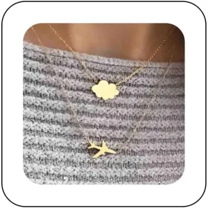 Bohemia Layered Gold Necklace Choker Aircraft Plane Pendant Necklace Tiny Cloud Chain Necklace Airplane Choker Necklace Cute Cloud Necklace Jewelry for Women
