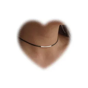 Bohemian Arc Bar Pendant Necklace Balance Tube Bar Necklace Black Leather Choker Necklace Black Rope Chain Necklace Jewelry for Women and Girls Gifts (Silver bar)