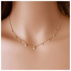 Bohemian Crystal Dangle Necklace Choker Tiny Rhinestone Choker Necklace Paved Cz Chain Necklace Gold Cz Dot Collar Necklace Jewelry for Women and Girls