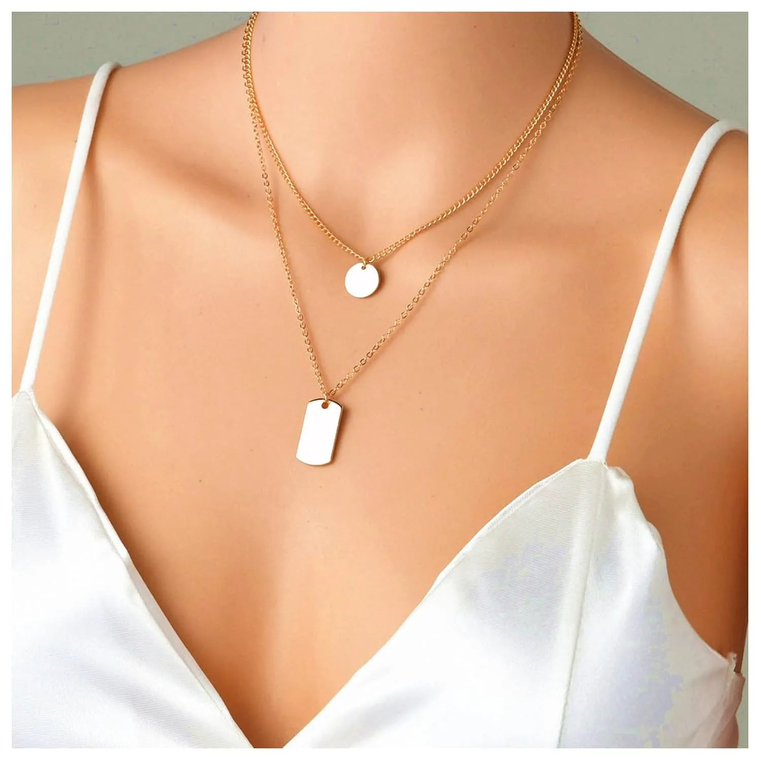 Bohemian Layered Square Pendant Necklace Choker Gold Coin Choker Necklace Vintage Rectangle Necklace Chain Geometric Disc Necklace Jewelry for Women and Girls Gifts