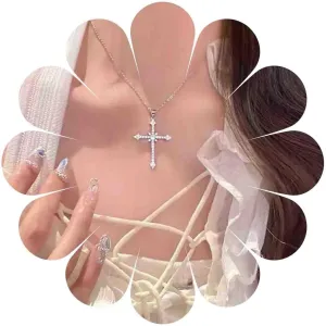 Boho Crystal Cross Choker Necklace Faith Cross Pendant Necklace Silver Rhinestone Cross Necklace Cz Religious Cross Chain Necklace Jewelry for Women
