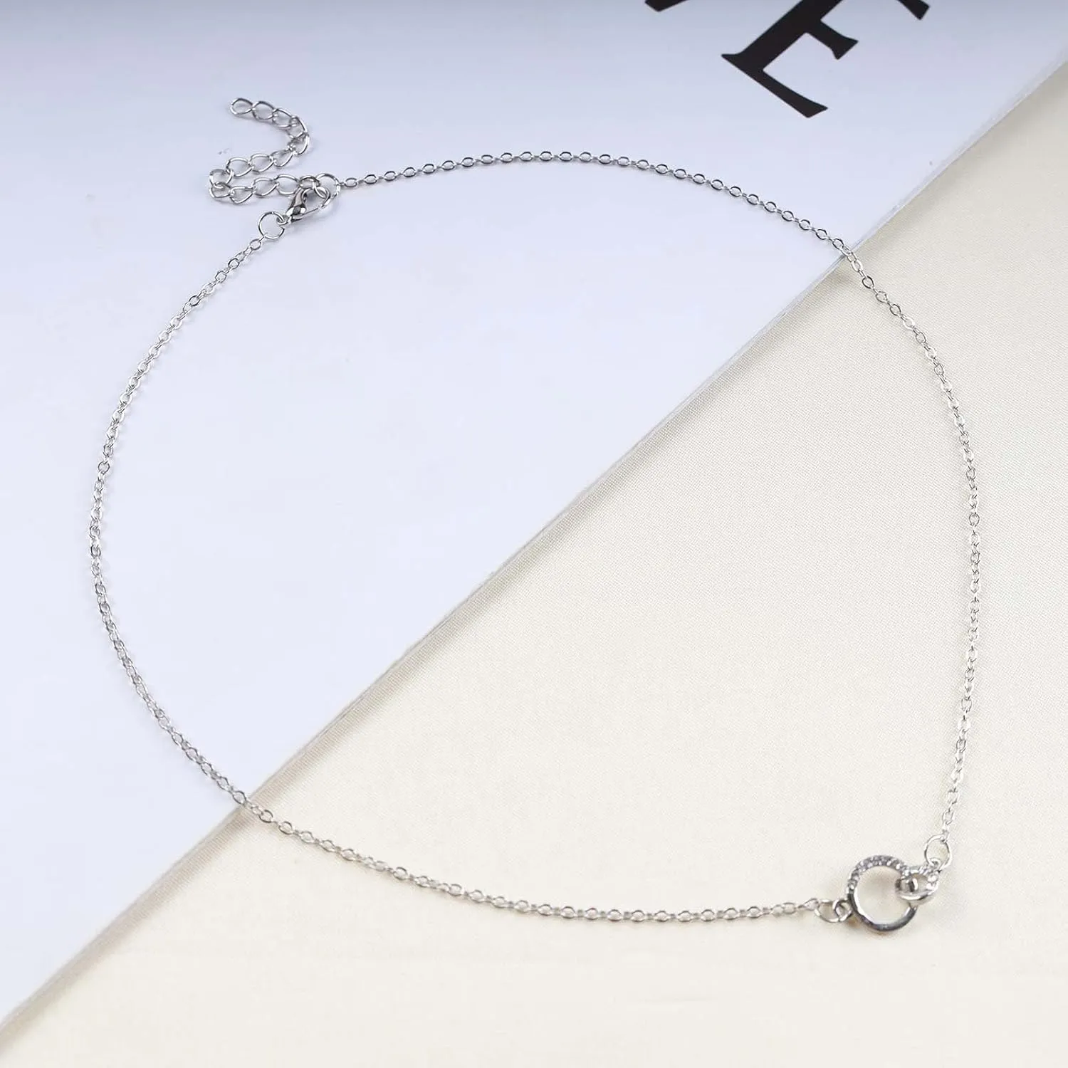 Boho Interlocking Circle Necklace Choker CZ Crystal Circle Pendant Necklace silver Hollow Circle Choker Necklace Minimalist Open Circle Necklace Jewelry for Women and Girls