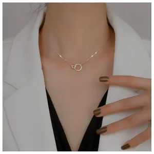 Boho Interlocking Circle Necklace Choker CZ Crystal Circle Pendant Necklace silver Hollow Circle Choker Necklace Minimalist Open Circle Necklace Jewelry for Women and Girls