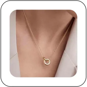 Boho Layered Circle Choker Necklace Interlocking Circle Pendant Necklace Double Circle Chian Necklace Minimlaist Gold Hollow Circle Necklace Open Circle Necklace Jewelry for Women