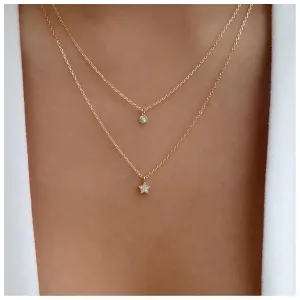 Boho Layered Cz Star Necklace Crystal Star Pendant Necklace Tiny Solitaire Choker Necklace Gold Star Collar Necklace Chain Jewelry for Women and Girls