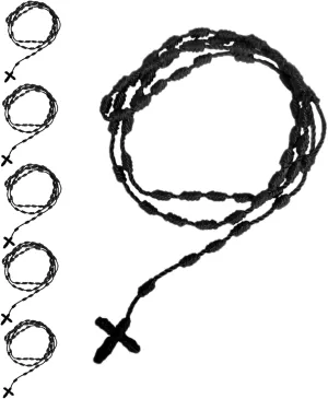 BONITTER 6Pcs/Set Handmade Black Knotted rosary with Cross Charm - Red thread rosary, Lightweight Catholic & Spiritual Prayer Necklace, 18 Inch Rope Rosary Gift for Women Men