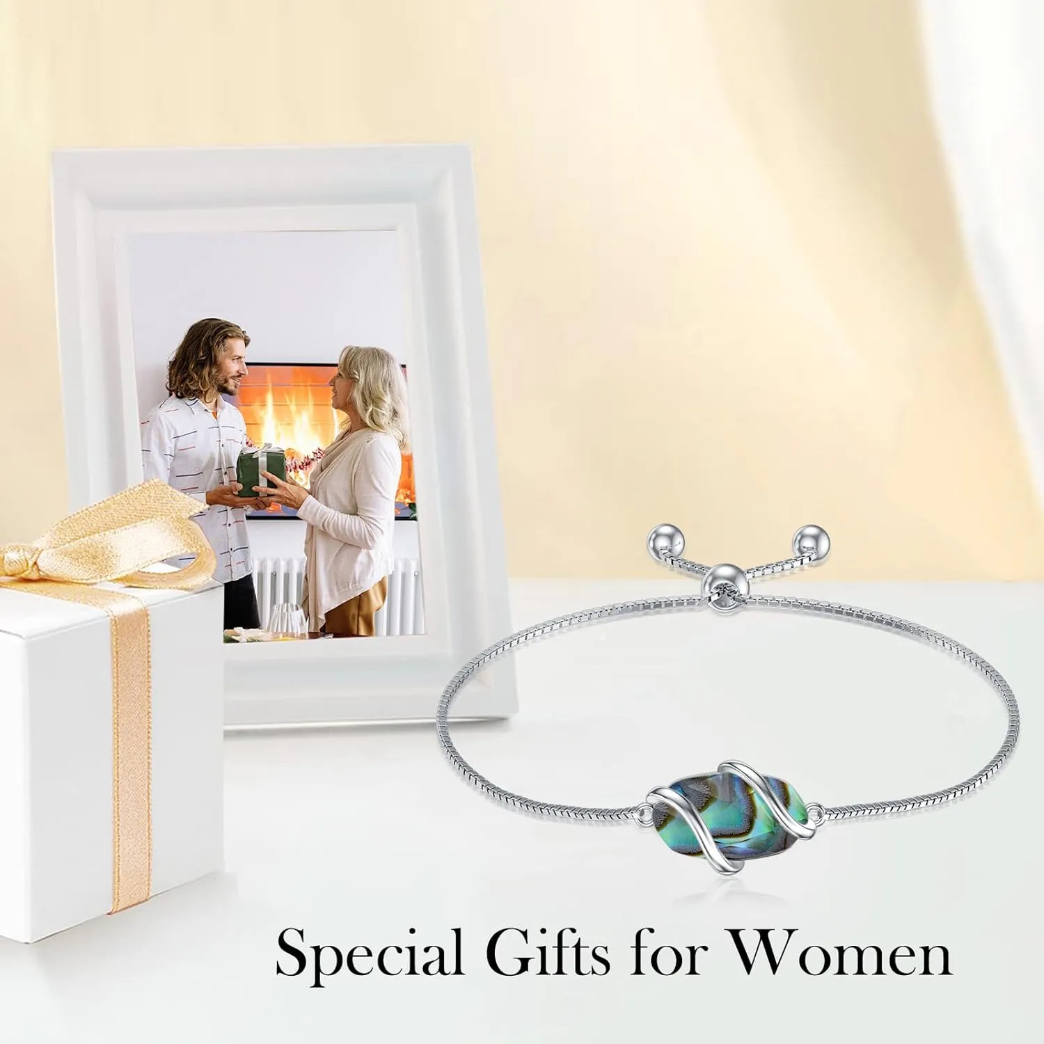 Bracelet for Women 925 Sterling Silver Dainty Simple Gemstone Link Bracelet Fine Jewelry Mothers Day Birthday Gifts for Mom Her (Fully Adjustable to 9 Inches)