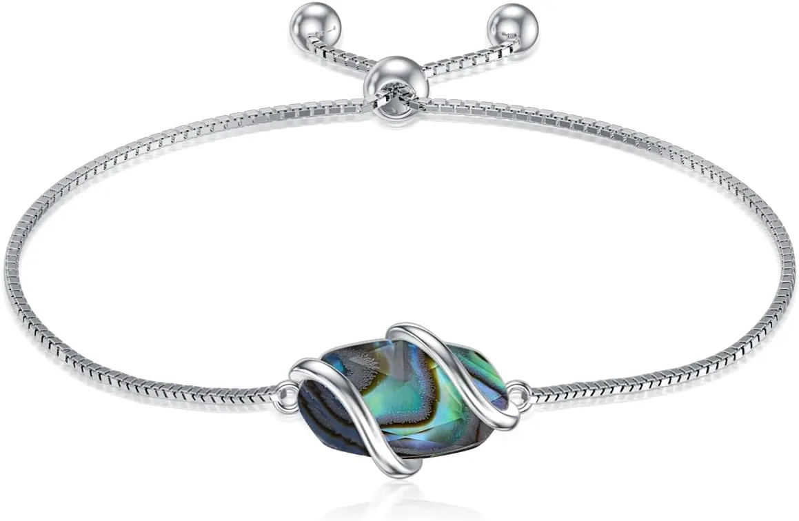 Bracelet for Women 925 Sterling Silver Dainty Simple Gemstone Link Bracelet Fine Jewelry Mothers Day Birthday Gifts for Mom Her (Fully Adjustable to 9 Inches)