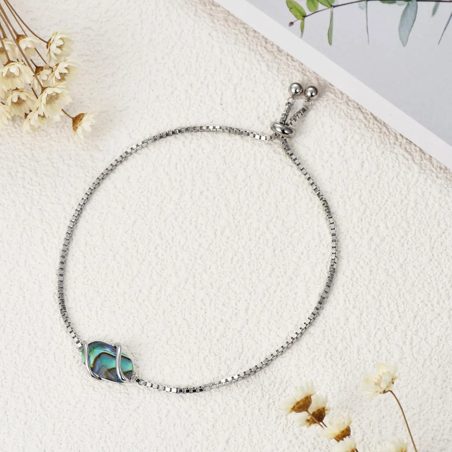 Bracelet for Women 925 Sterling Silver Dainty Simple Gemstone Link Bracelet Fine Jewelry Mothers Day Birthday Gifts for Mom Her (Fully Adjustable to 9 Inches)