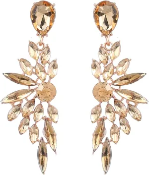 Bridal Chandelier Large Crystal Cluster Teardrop Dangle Earrings for Women, Rhinestone Statement Long Drop Wedding Prom Earrings Jewelry