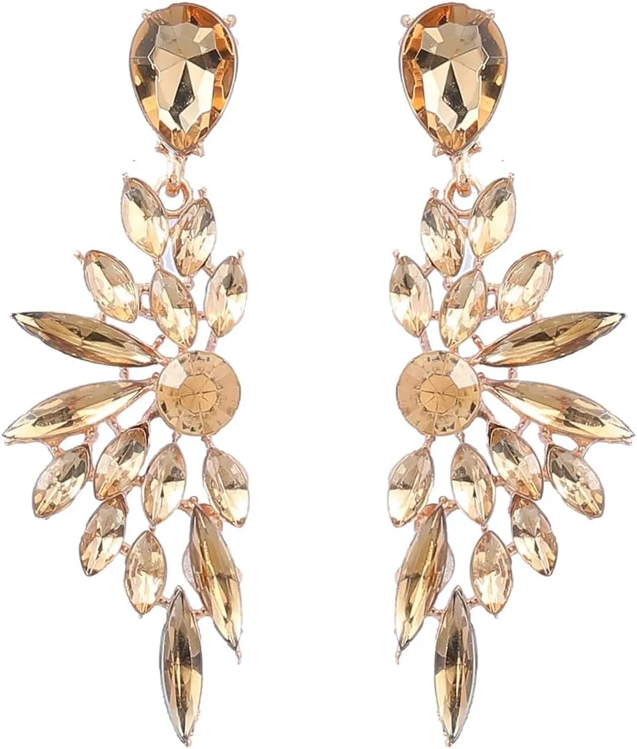Bridal Chandelier Large Crystal Cluster Teardrop Dangle Earrings for Women, Rhinestone Statement Long Drop Wedding Prom Earrings Jewelry