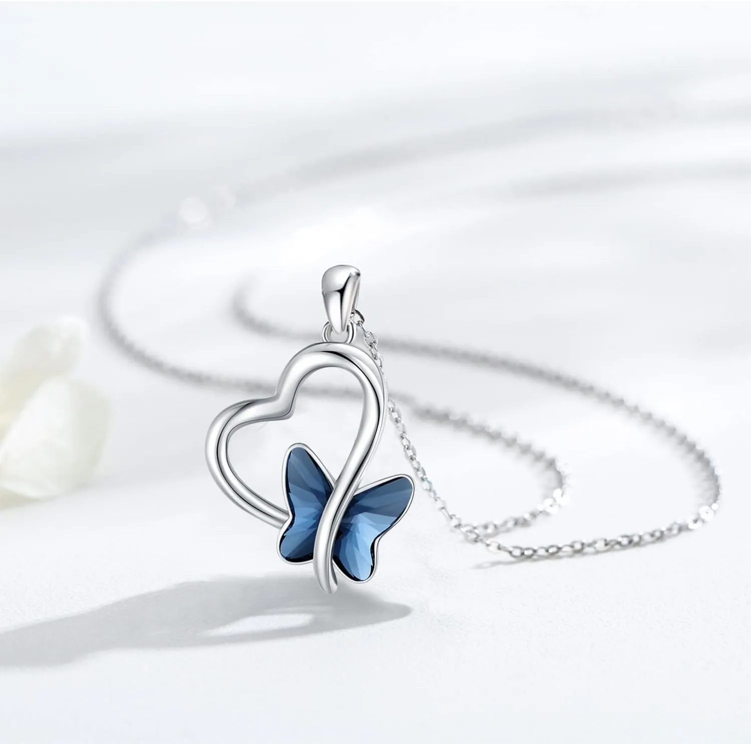 Butterfly Necklace 925 Sterling Silver Heart Butterfly Pendant Necklace with Moonstone Crystal Butterfly Jewelry Gifts for Women Girls