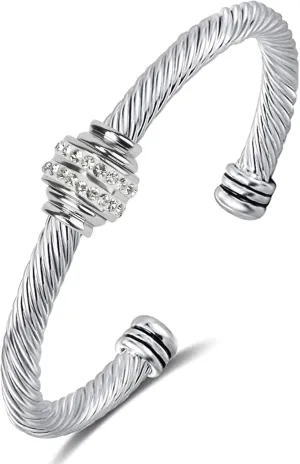 Cable Bracelet Two Tone Stainless Steel Retro Twisted Wire Bangle Bracelet, Adjustable Cuff Bangle Bracelet, Suitable, Mother, Wife, Valentine's Day Gift