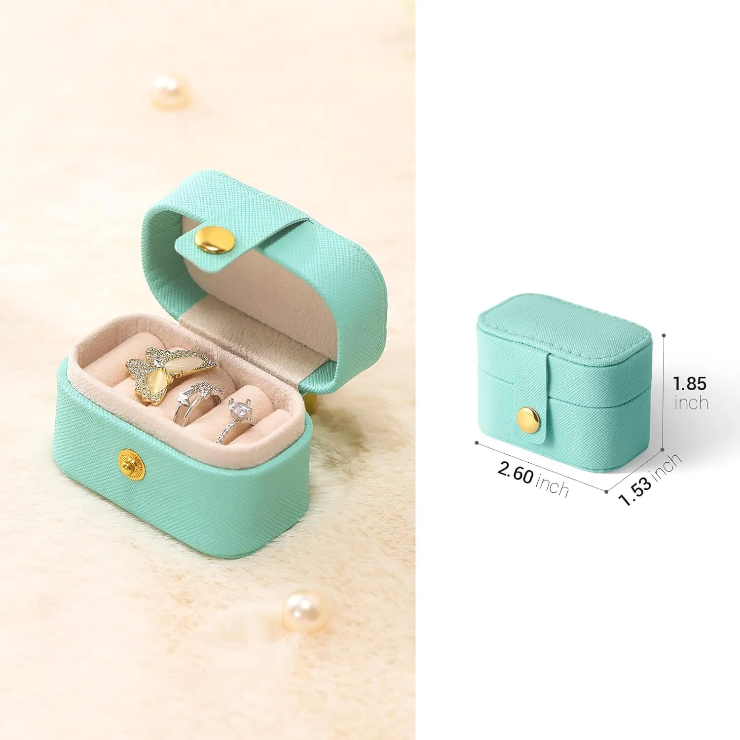 CASEGRACE Small Jewelry Ring Box Mini Travel Jewelry Case Portable Ring Storage Case for Rings Earrings, Gifts for Women, Blue