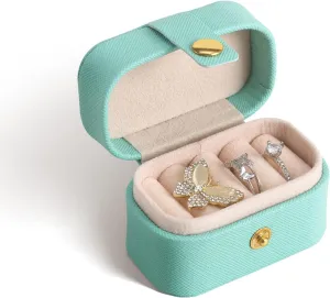 CASEGRACE Small Jewelry Ring Box Mini Travel Jewelry Case Portable Ring Storage Case for Rings Earrings, Gifts for Women, Blue