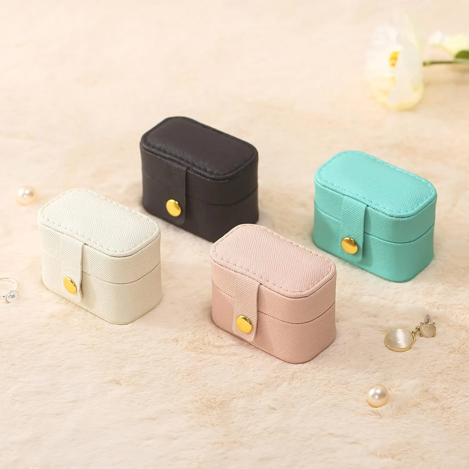 CASEGRACE Small Jewelry Ring Box Mini Travel Jewelry Case Portable Ring Storage Case for Rings Earrings, Gifts for Women, Blue