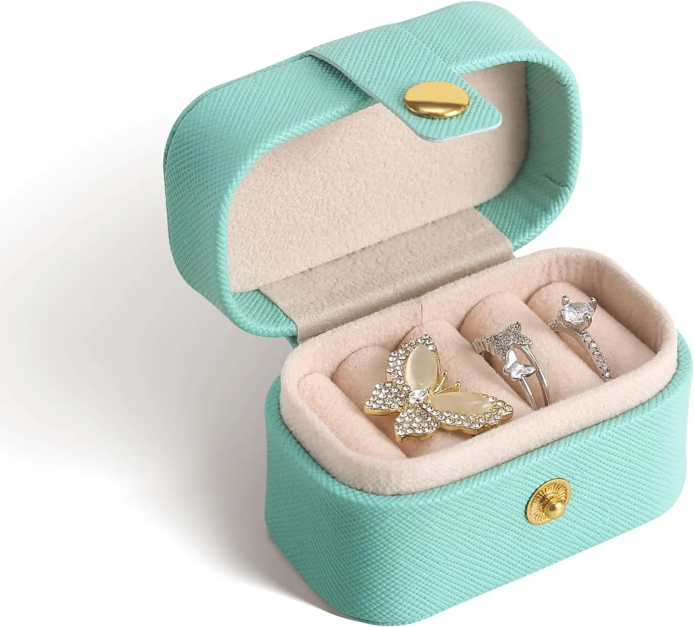 CASEGRACE Small Jewelry Ring Box Mini Travel Jewelry Case Portable Ring Storage Case for Rings Earrings, Gifts for Women, Blue