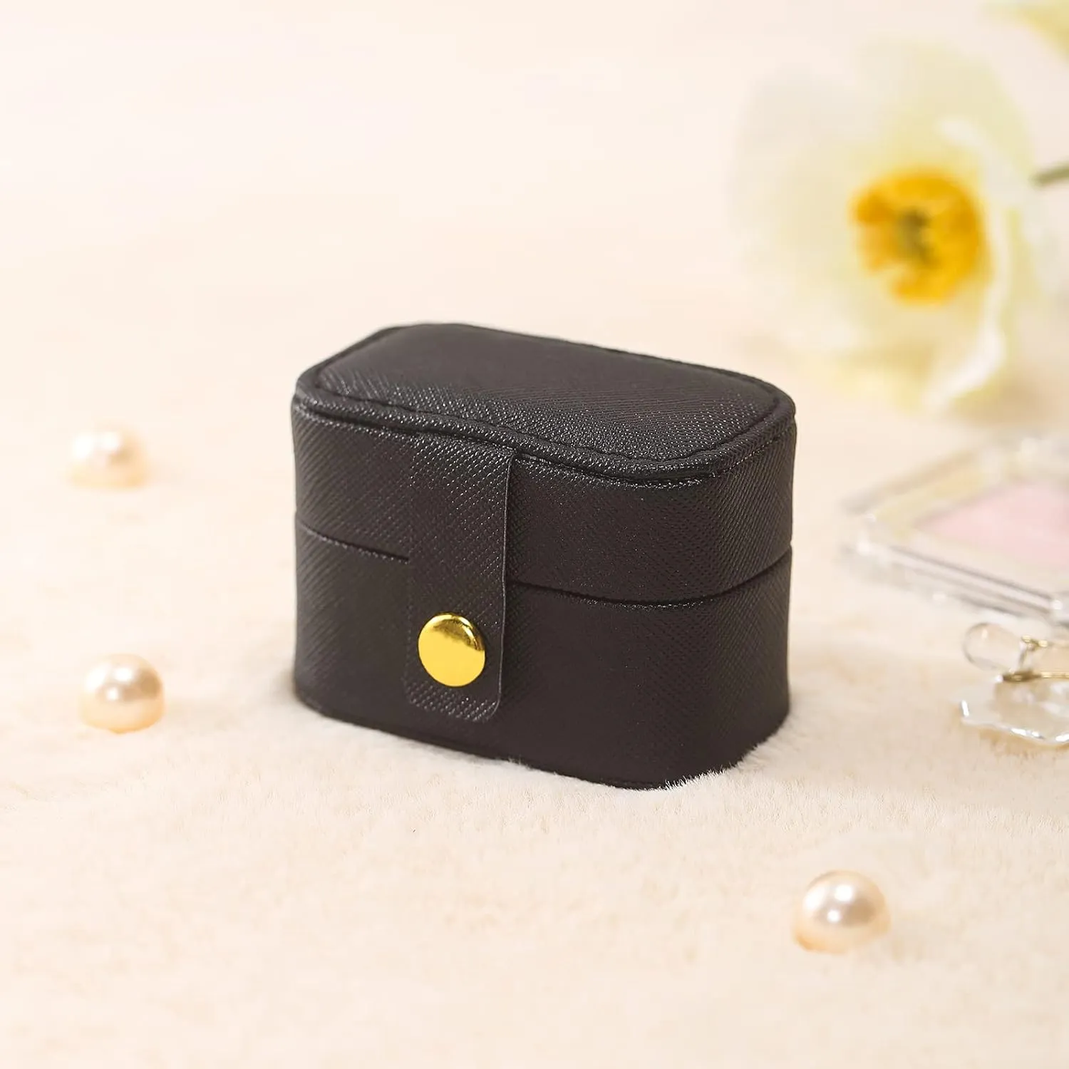 CASEGRACE Small Jewelry Ring Box Mini Travel Jewelry Case Portable Ring Storage Case for Rings Earrings, Gifts for Women Girls, Black