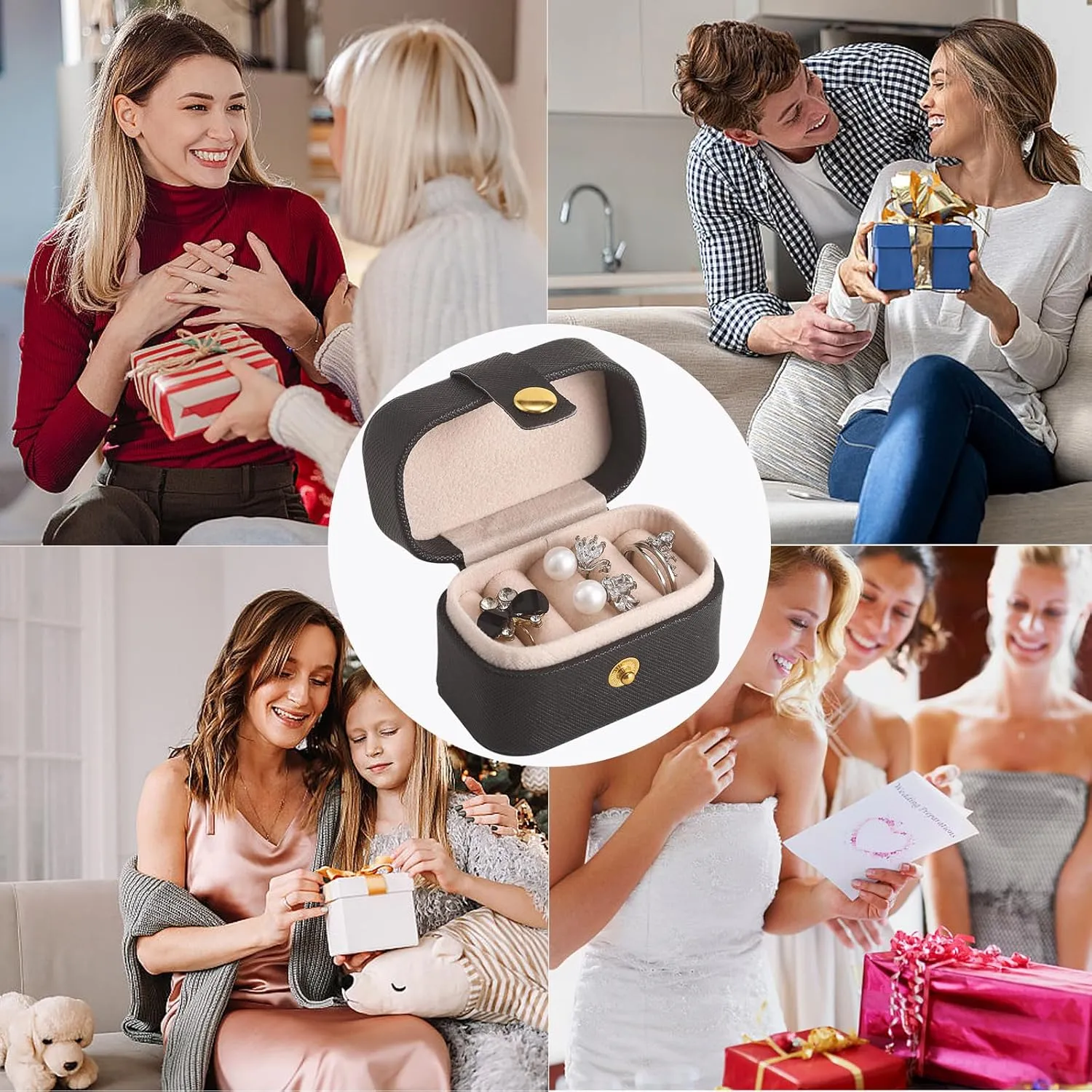 CASEGRACE Small Jewelry Ring Box Mini Travel Jewelry Case Portable Ring Storage Case for Rings Earrings, Gifts for Women Girls, Black