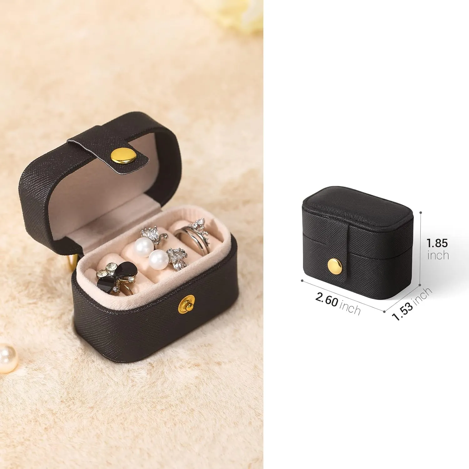 CASEGRACE Small Jewelry Ring Box Mini Travel Jewelry Case Portable Ring Storage Case for Rings Earrings, Gifts for Women Girls, Black