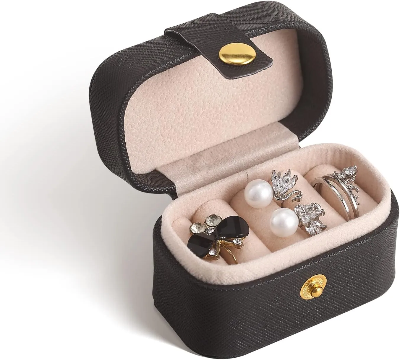 CASEGRACE Small Jewelry Ring Box Mini Travel Jewelry Case Portable Ring Storage Case for Rings Earrings, Gifts for Women Girls, Black
