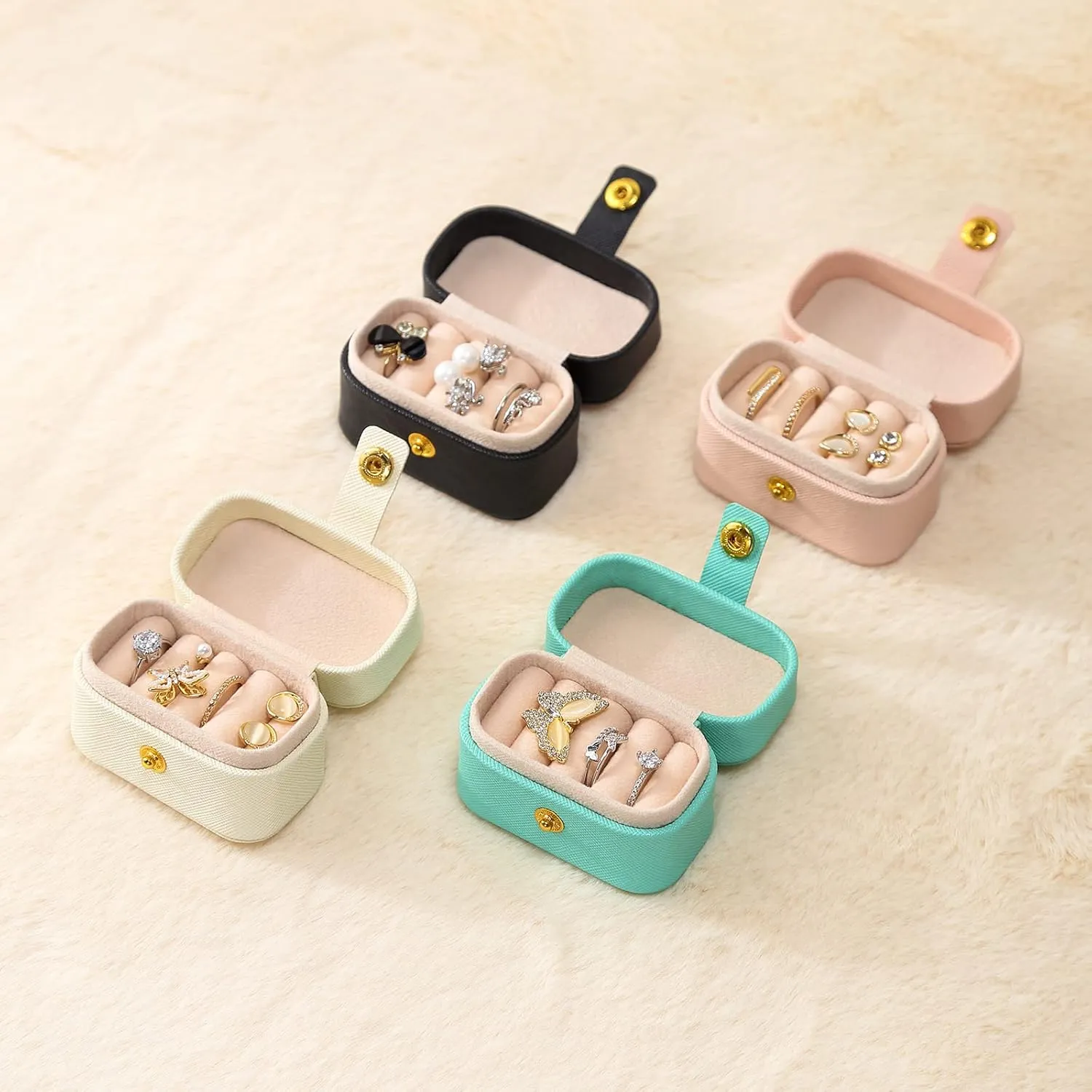 CASEGRACE Small Jewelry Ring Box Mini Travel Jewelry Case Portable Ring Storage Case for Rings Earrings, Gifts for Women Girls, Black