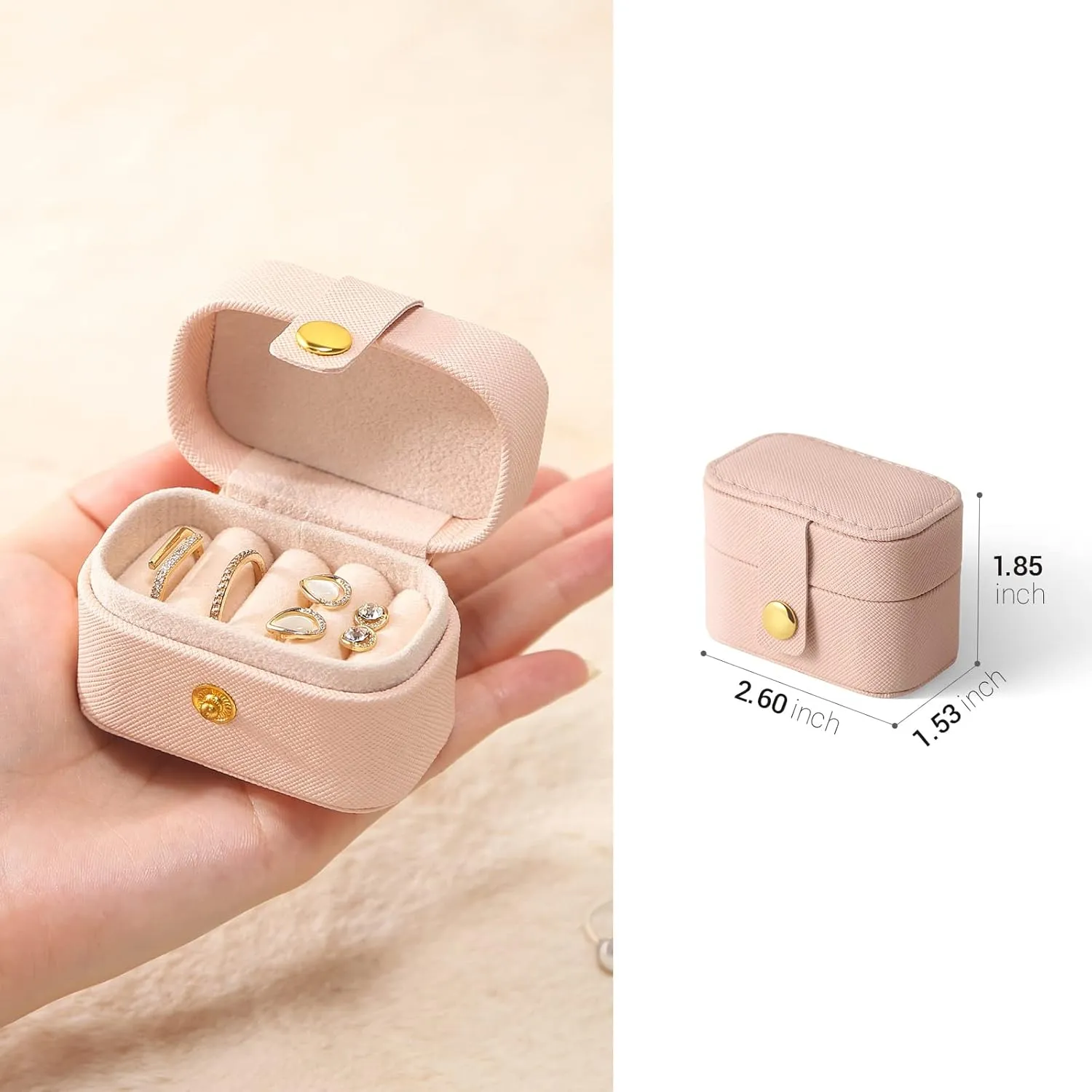 CASEGRACE Small Jewelry Ring Box Mini Travel Jewelry Case Portable Ring Storage Case for Rings Earrings, Gifts for Women, Pink