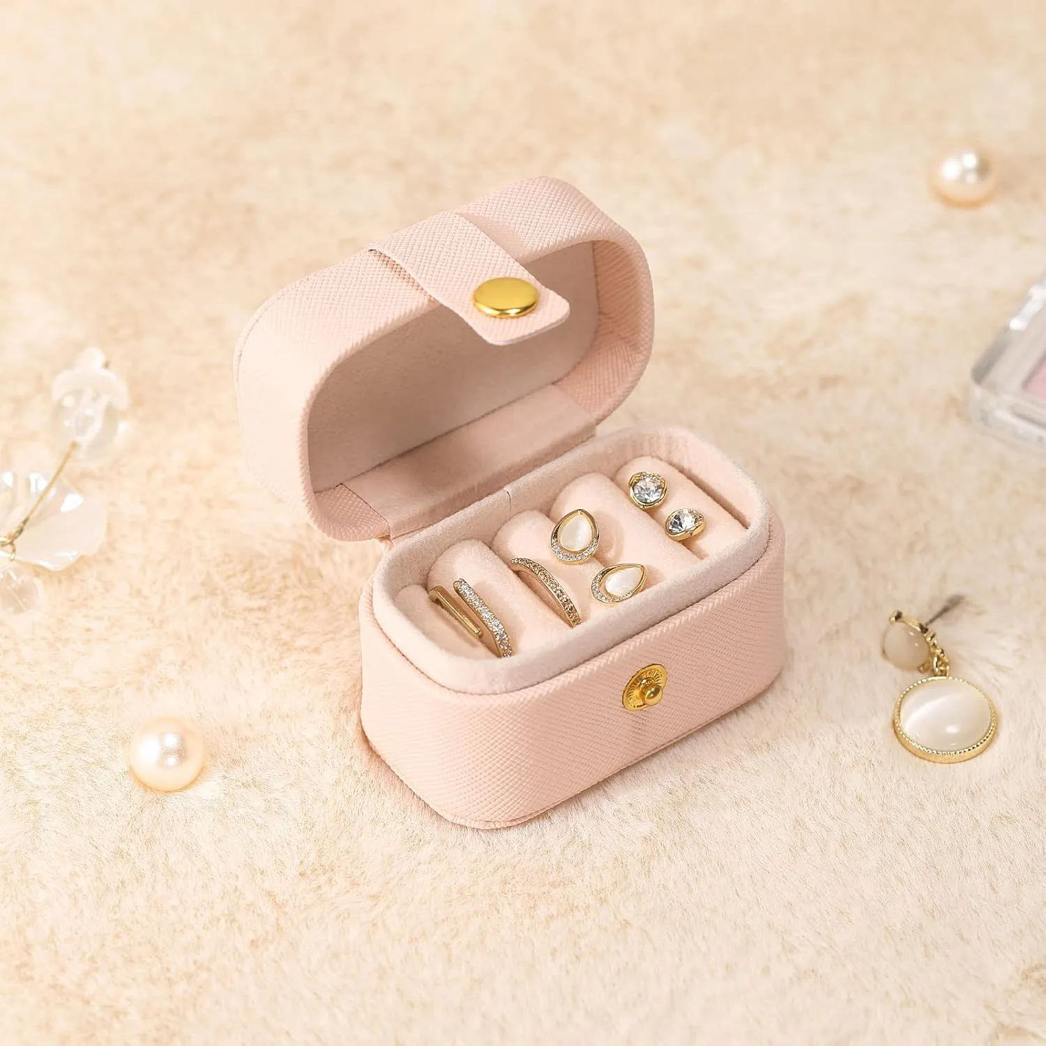 CASEGRACE Small Jewelry Ring Box Mini Travel Jewelry Case Portable Ring Storage Case for Rings Earrings, Gifts for Women, Pink