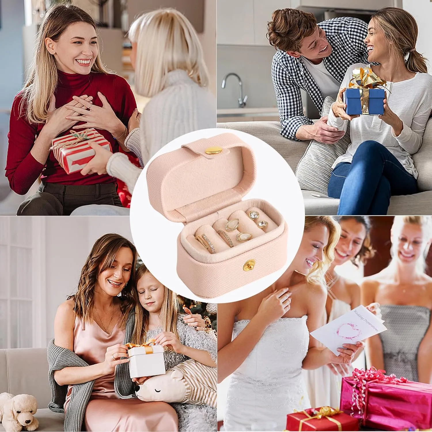 CASEGRACE Small Jewelry Ring Box Mini Travel Jewelry Case Portable Ring Storage Case for Rings Earrings, Gifts for Women, Pink