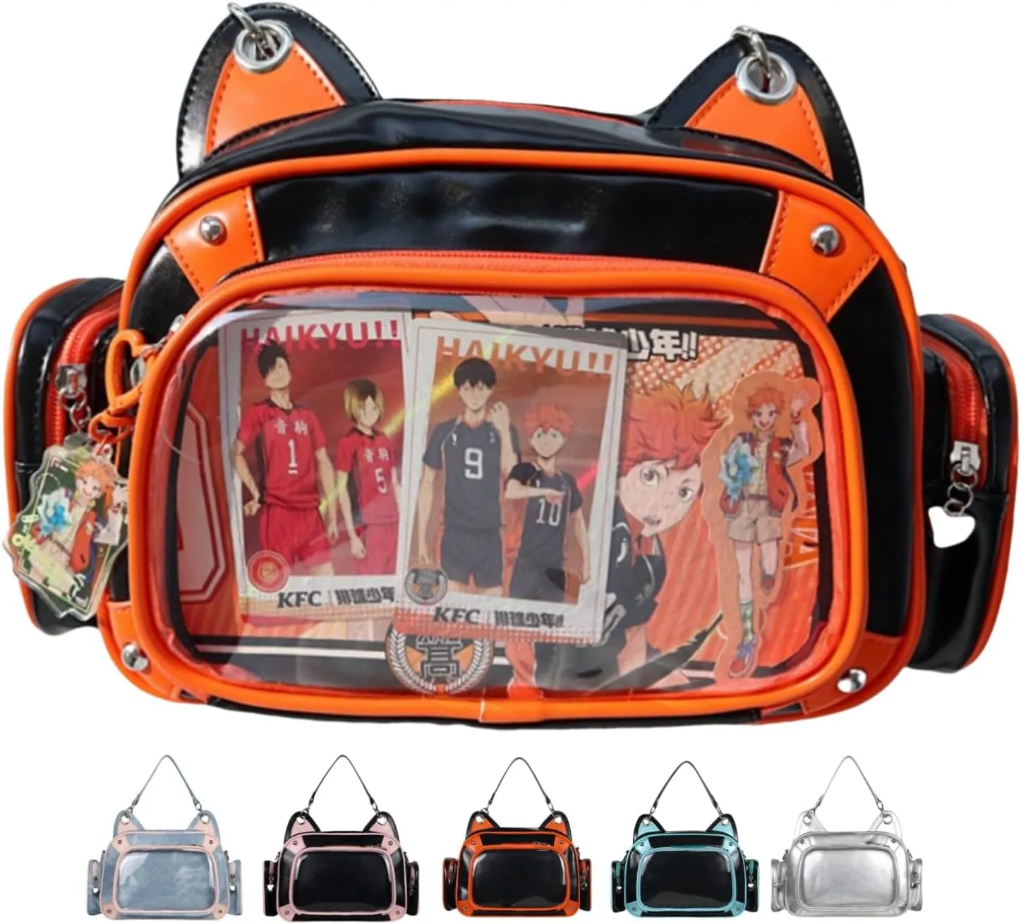 Cat Ita Bag Pins Display Backpack for Girls Single Shoulder Bag Purse with Insert for School Comic Con (orange black PU)