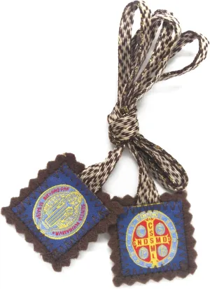 Catholic Scapular Saint Benedict San Benito Protection Wool Rectangular Stich Icon Handmade by Zaraleas (3.0cm x 3.0cm) (Brown)