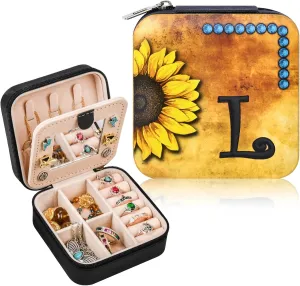 CEELGON Western Travel Jewelry Box Case Teenage Girls Gifts Cowgirl Stuff Sunflower Travel Essentials Jewelry Organizer Gifts for Mom Initial Portable Travel Accessories for Women -Black L