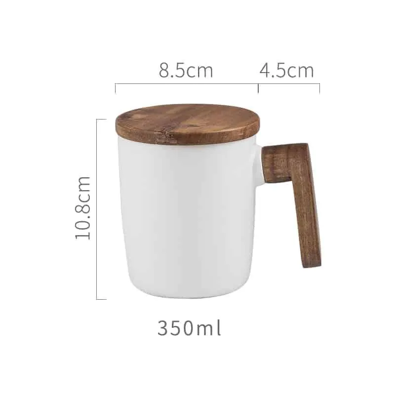 Ceramic Coffee Mug with Wooden Handle and Cover
