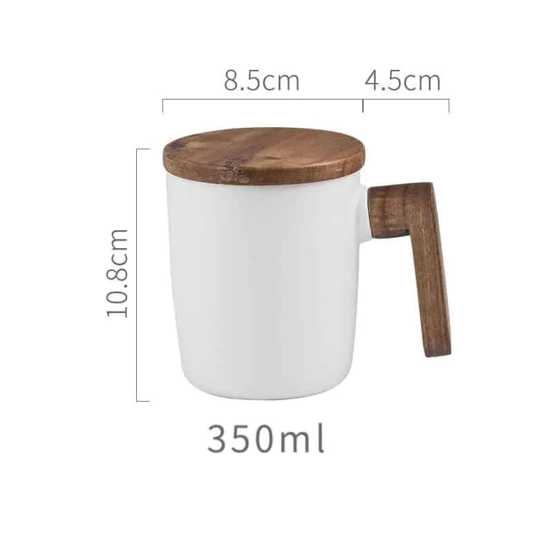 Ceramic Coffee Mug with Wooden Handle and Cover