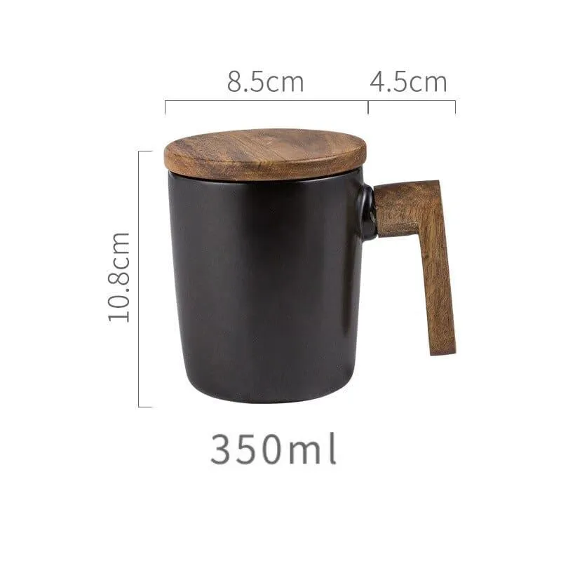 Ceramic Coffee Mug with Wooden Handle and Cover