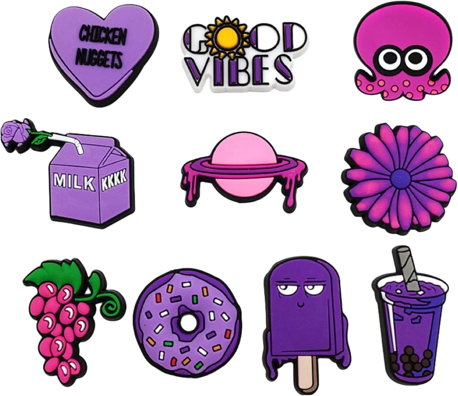 CFZYZ Cute Shoe Charms for Girls Kids Women,10PCS Shoe Decoration Charms for Clog Bubble Slides Sandals, Shoe Pins Accessories Party Favors Birthday Gift (Purple)