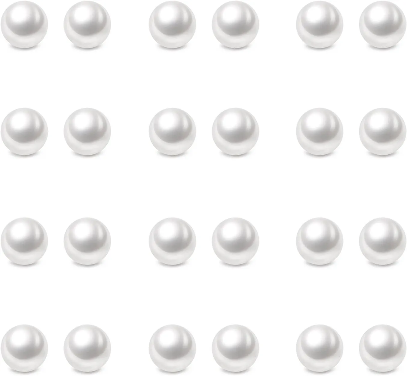 Charisma 6mm Composite Pearl Earrings Round Ball Pearls Stud Earrings Hypoallergenic 12 Pairs Imitation Pearl Earrings Set for Women