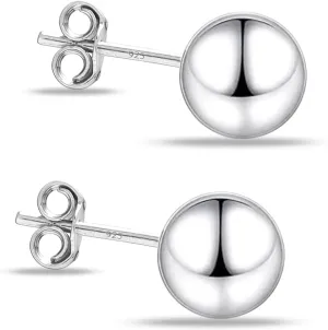 Charmsy 925 Sterling Silver Ball Post Stud Earrings for Women | Round Hammered Lightweight Disco Classic Ball Stud Earring for Women Teen | Sizes 3mm-11mm