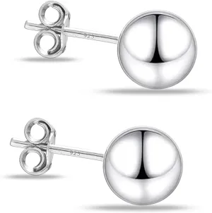 Charmsy 925 Sterling Silver Ball Post Stud Earrings for Women | Round Hammered Lightweight Disco Classic Ball Stud Earring for Women Teen | Sizes 3mm-11mm