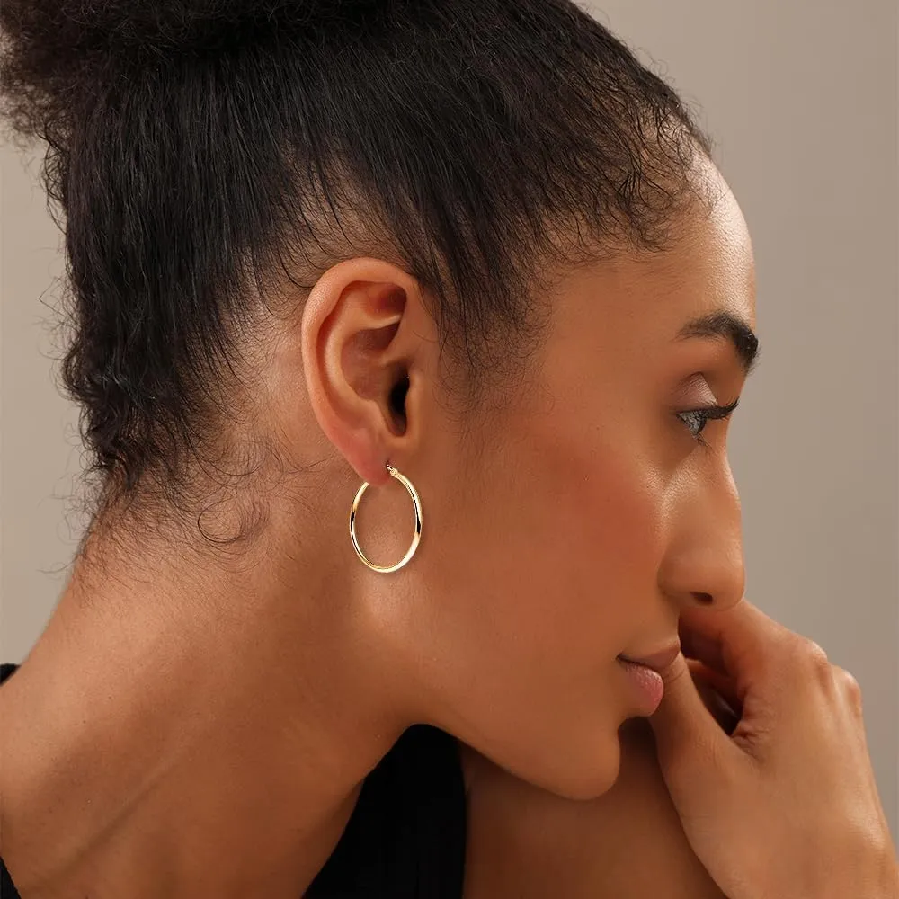 Charmsy 925 Sterling Silver Hoop Earrings for Women | 14K Gold-Plated Lightweight Italian 2.5MM Thick Round Classic Minimalist Earring Hoops | Size 15/20/25/30/35/40MM