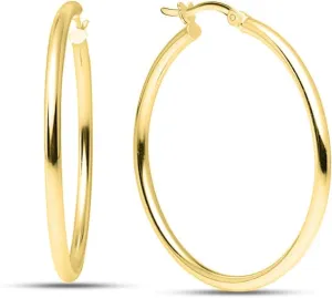 Charmsy 925 Sterling Silver Hoop Earrings for Women | 14K Gold-Plated Lightweight Italian 2.5MM Thick Round Classic Minimalist Earring Hoops | Size 15/20/25/30/35/40MM