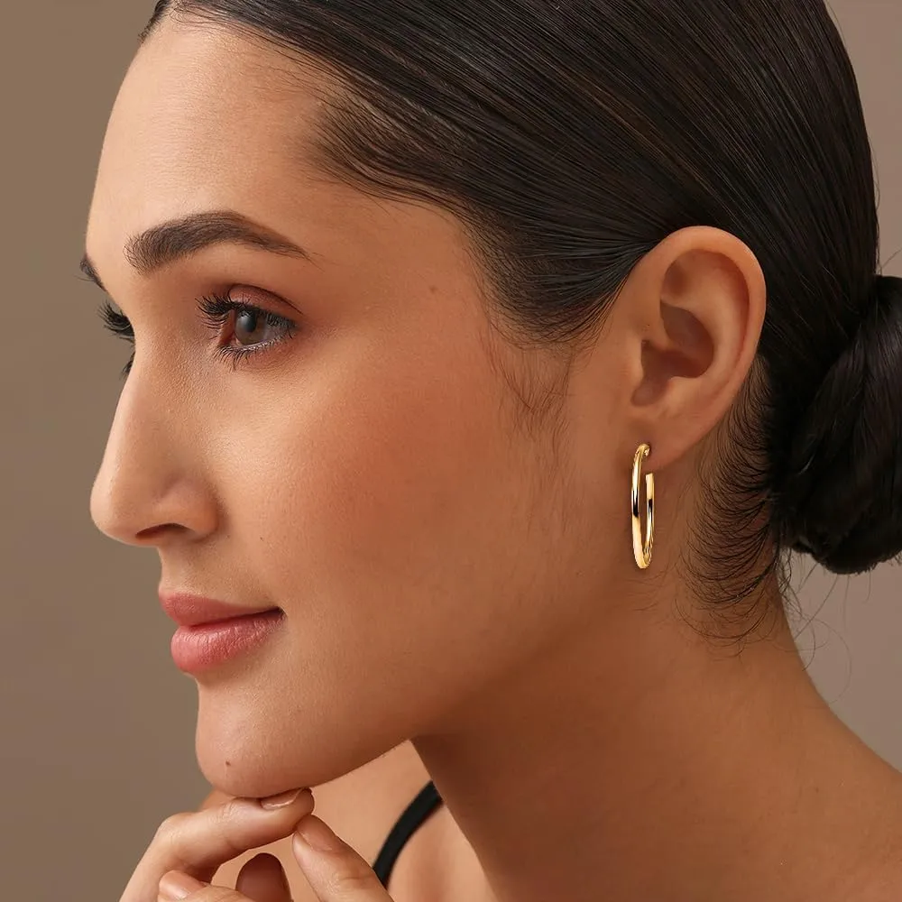 Charmsy 925 Sterling Silver Hoop Earrings for Women | 14K Gold-Plated Lightweight Italian 2.5MM Thick Round Classic Minimalist Earring Hoops | Size 15/20/25/30/35/40MM