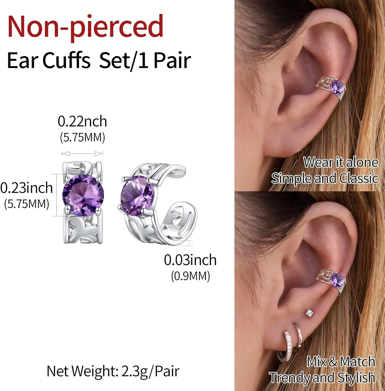 ChicSilver Ear Cuffs 925 Sterling Silver Created Birthstone Celtic Knot Ear Cuff Earrings Non Piercing Cartilage Cuffs Ear Conch Clip on Earrings for Women Hypoallergenic