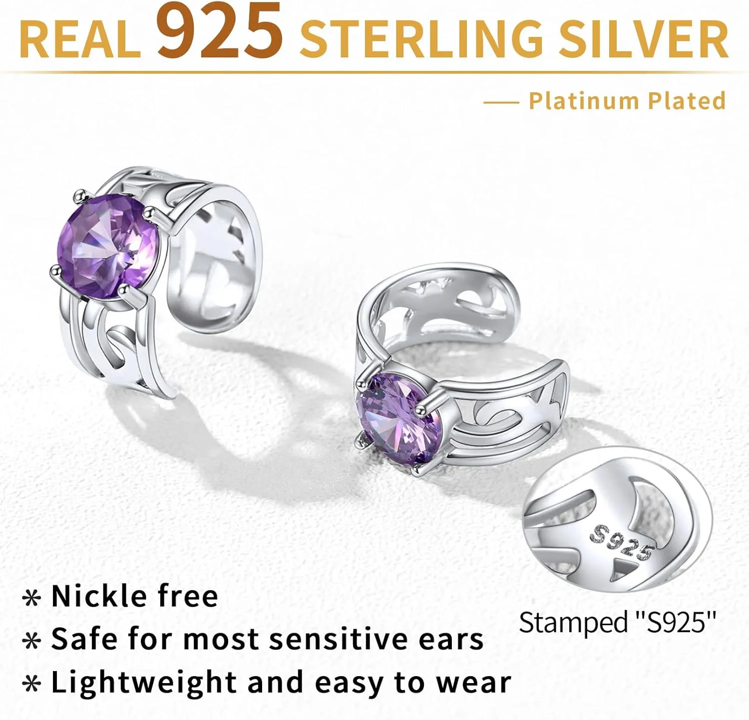 ChicSilver Ear Cuffs 925 Sterling Silver Created Birthstone Celtic Knot Ear Cuff Earrings Non Piercing Cartilage Cuffs Ear Conch Clip on Earrings for Women Hypoallergenic