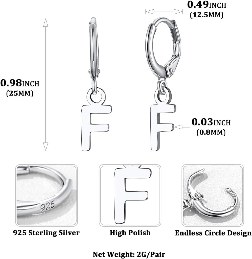 ChicSilver Initial Dangle Hoop Earrings for Women 925 Sterling Silver Personalized 26 Alphabet Letters Huggie Earrings (withh Gift Box)