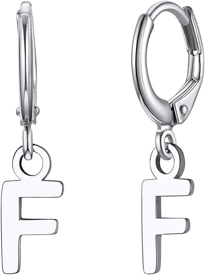 ChicSilver Initial Dangle Hoop Earrings for Women 925 Sterling Silver Personalized 26 Alphabet Letters Huggie Earrings (withh Gift Box)
