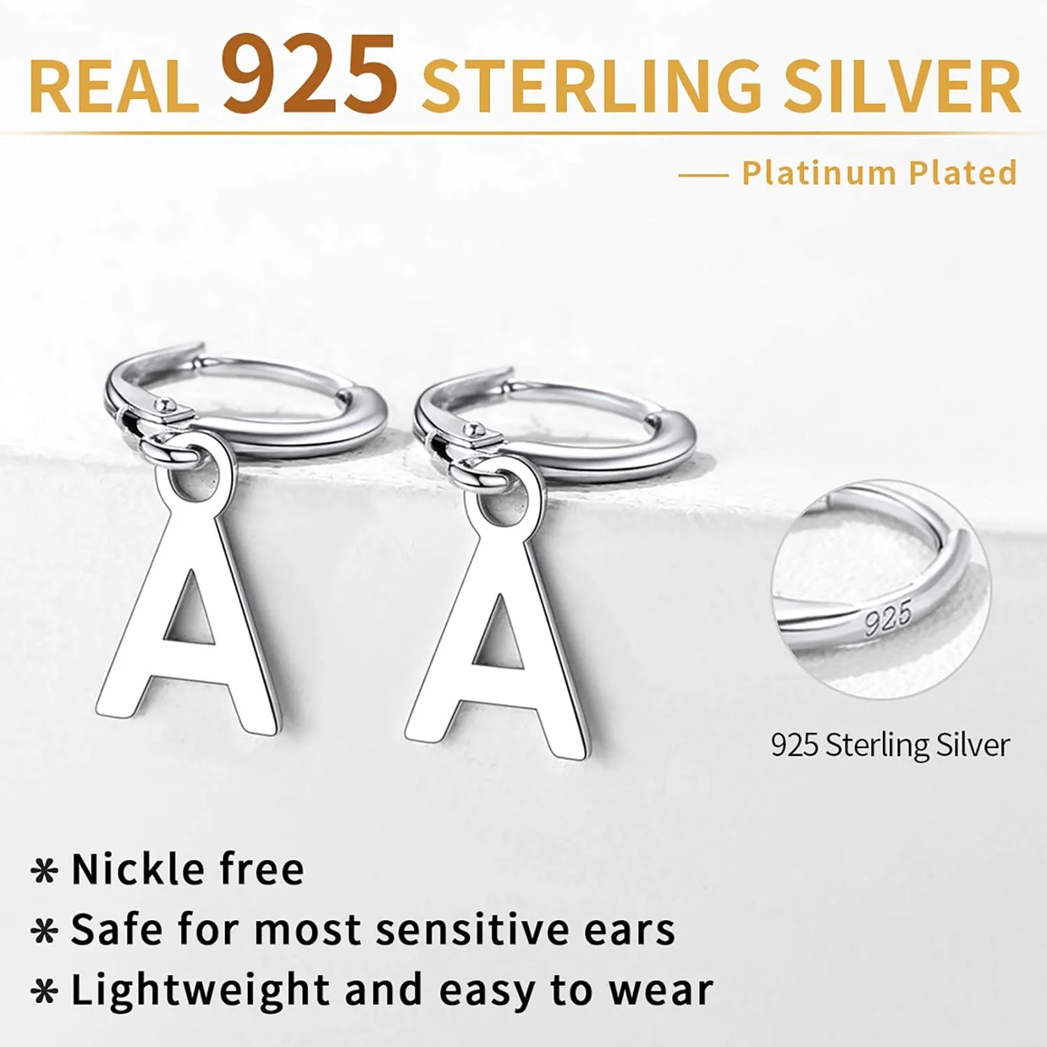 ChicSilver Initial Dangle Hoop Earrings for Women 925 Sterling Silver Personalized 26 Alphabet Letters Huggie Earrings (withh Gift Box)